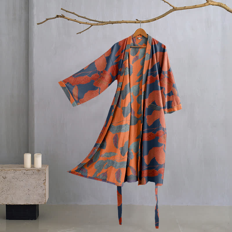 Ownkoti Luxurious Botanical Leaf Cotton Gauze Kimono Robe for Comfort and Style
