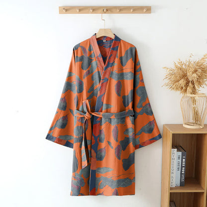 Ownkoti Luxurious Botanical Leaf Cotton Gauze Kimono Robe for Comfort and Style