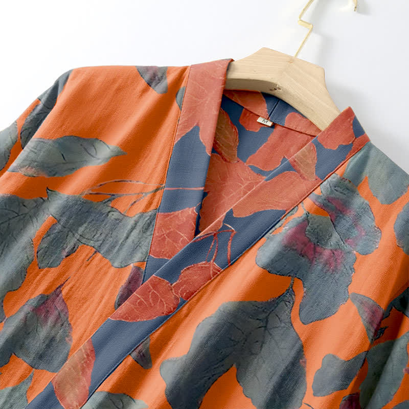 Ownkoti Luxurious Botanical Leaf Cotton Gauze Kimono Robe for Comfort and Style