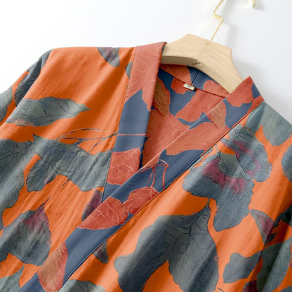 Ownkoti Luxurious Botanical Leaf Cotton Gauze Kimono Robe for Comfort and Style