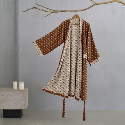 Ownkoti Two-Tone Cotton Voile Kimono with Ginkgo for Elegant Style