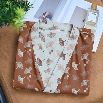 Ownkoti Two-Tone Cotton Voile Kimono with Ginkgo for Elegant Style
