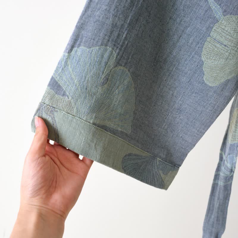 Ownkoti Organic Ginkgo Leaf Kimono Cotton Dress Natural