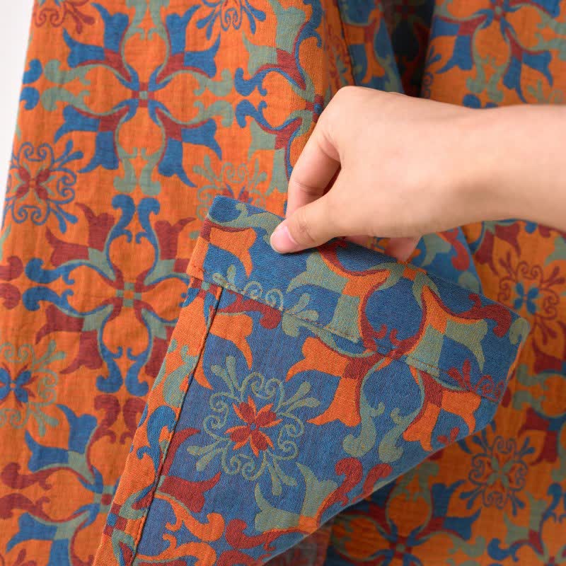Ownkoti Vintage Geometric Cotton Kimono Robe for Stylish Comfort