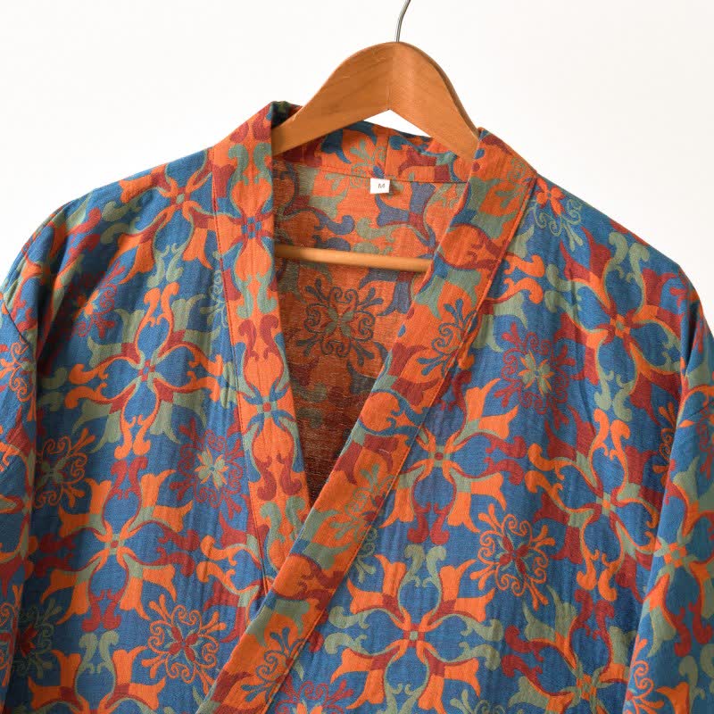 Ownkoti Vintage Geometric Cotton Kimono Robe for Stylish Comfort