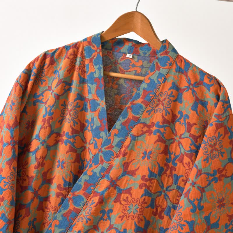 Ownkoti Vintage Geometric Cotton Kimono Robe for Stylish Comfort