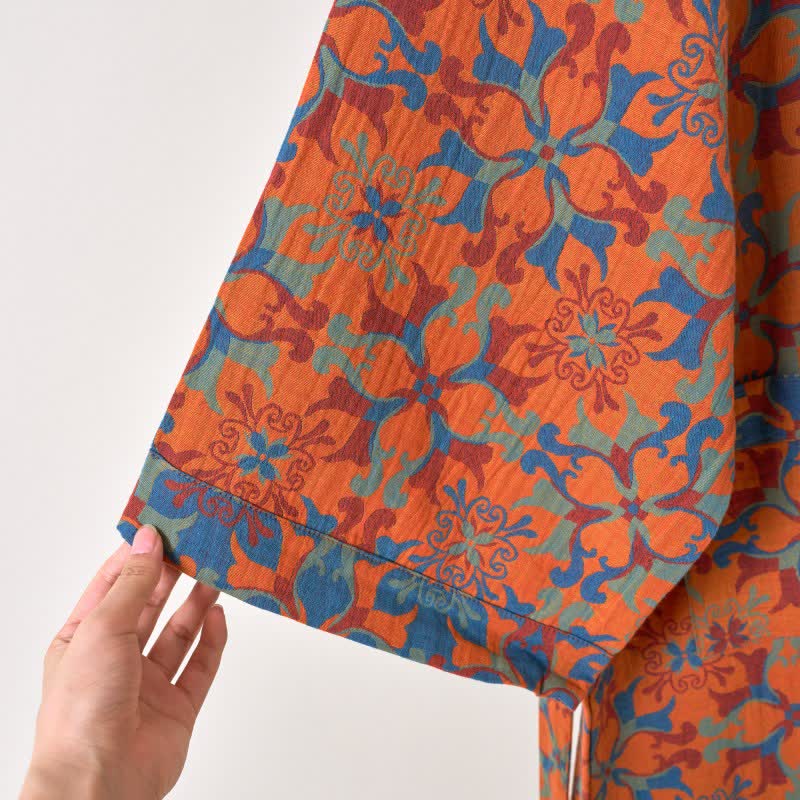 Ownkoti Vintage Geometric Cotton Kimono Robe for Stylish Comfort