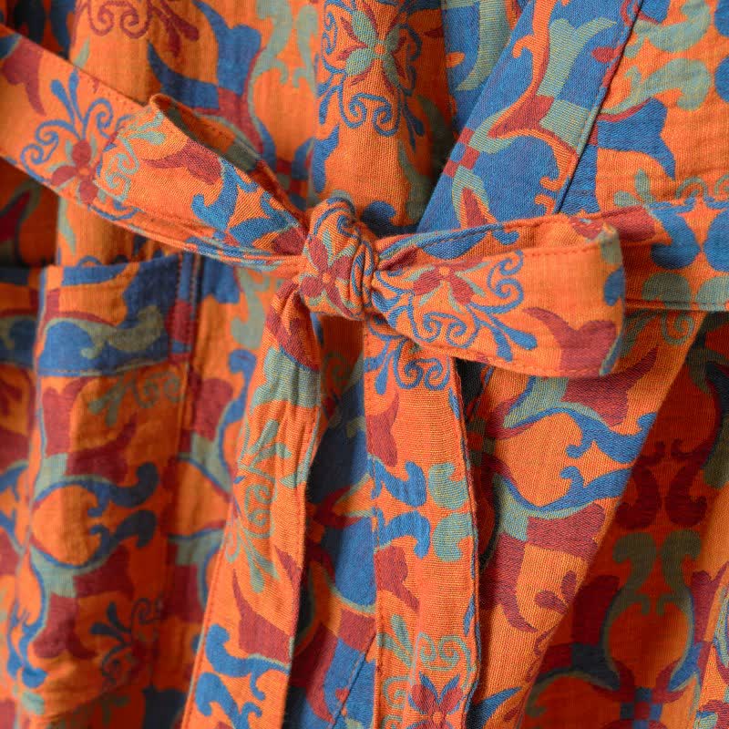 Ownkoti Vintage Geometric Cotton Kimono Robe for Stylish Comfort