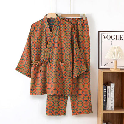Ownkoti Geometric Pattern Cotton Kimono Lounge Wear Set