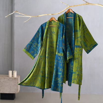 Ownkoti Women's Kimono Robe Made from Two-Color Bamboo Cotton Gauze for Ultimate Comfort