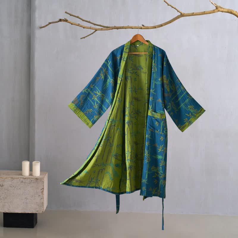 Ownkoti Women's Kimono Robe Made from Two-Color Bamboo Cotton Gauze for Ultimate Comfort