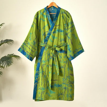 Ownkoti Women's Kimono Robe Made from Two-Color Bamboo Cotton Gauze for Ultimate Comfort