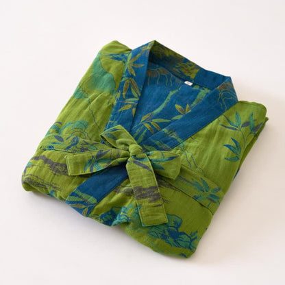 Ownkoti Women's Kimono Robe Made from Two-Color Bamboo Cotton Gauze for Ultimate Comfort