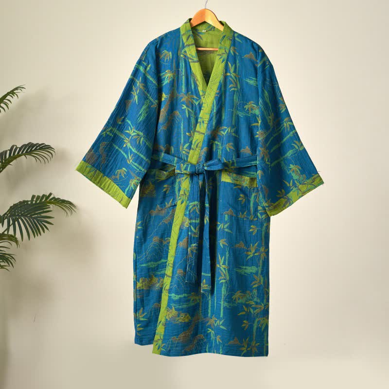 Ownkoti Women's Kimono Robe Made from Two-Color Bamboo Cotton Gauze for Ultimate Comfort