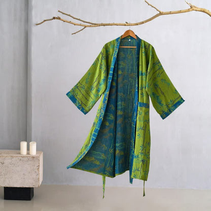Ownkoti Women's Kimono Robe Made from Two-Color Bamboo Cotton Gauze for Ultimate Comfort