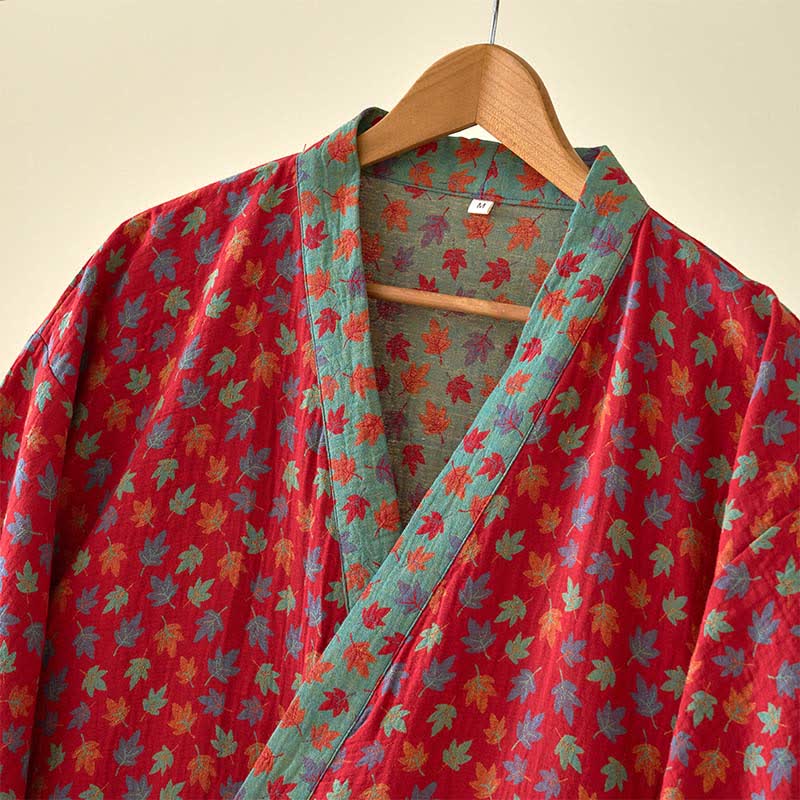 Ownkoti Organic Cotton Kimono Bathrobe with Maple Leaf Pattern