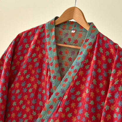 Ownkoti Organic Cotton Kimono Bathrobe with Maple Leaf Pattern