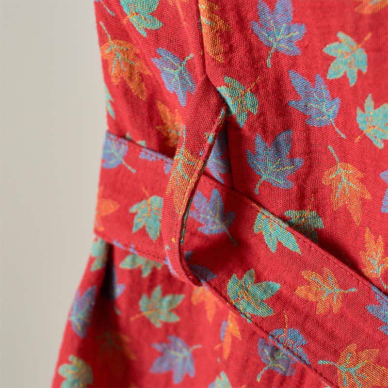 Ownkoti Organic Cotton Kimono Bathrobe with Maple Leaf Pattern
