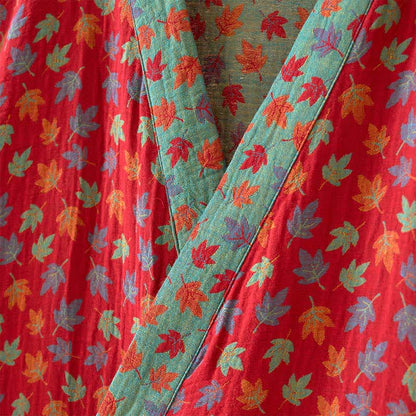 Ownkoti Organic Cotton Kimono Bathrobe with Maple Leaf Pattern