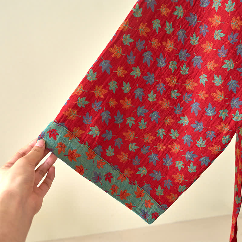 Ownkoti Organic Cotton Kimono Bathrobe with Maple Leaf Pattern