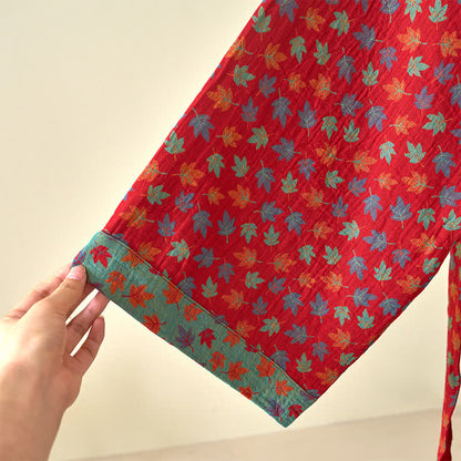 Ownkoti Organic Cotton Kimono Bathrobe with Maple Leaf Pattern