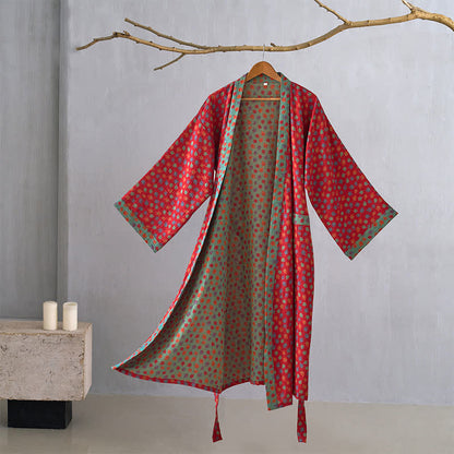 Ownkoti Organic Cotton Kimono Bathrobe with Maple Leaf Pattern