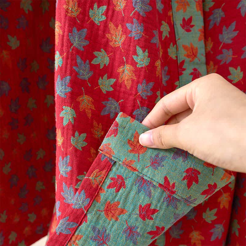Ownkoti Organic Cotton Kimono Bathrobe with Maple Leaf Pattern