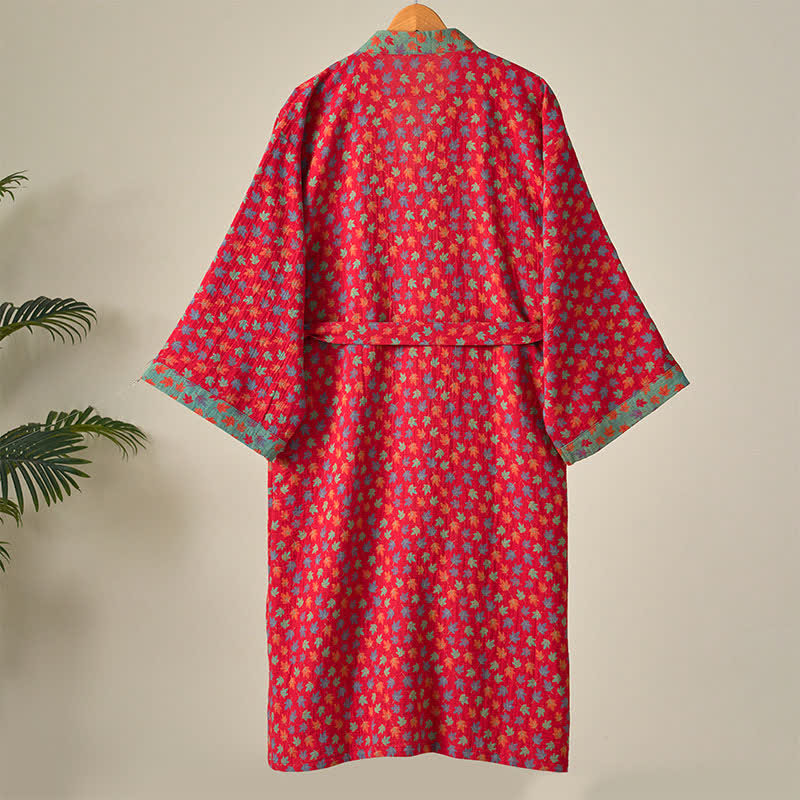Ownkoti Organic Cotton Kimono Bathrobe with Maple Leaf Pattern