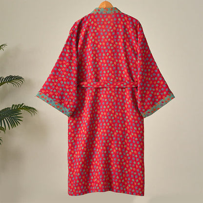 Ownkoti Organic Cotton Kimono Bathrobe with Maple Leaf Pattern