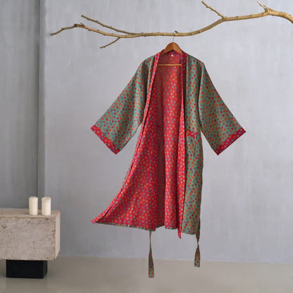 Ownkoti Organic Cotton Kimono Bathrobe with Maple Leaf Pattern