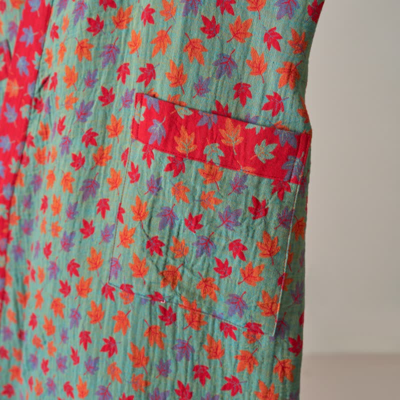 Ownkoti Organic Cotton Kimono Bathrobe with Maple Leaf Pattern