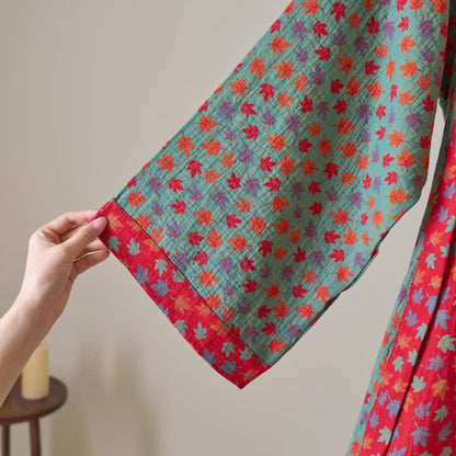 Ownkoti Organic Cotton Kimono Bathrobe with Maple Leaf Pattern