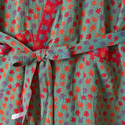 Ownkoti Organic Cotton Kimono Bathrobe with Maple Leaf Pattern