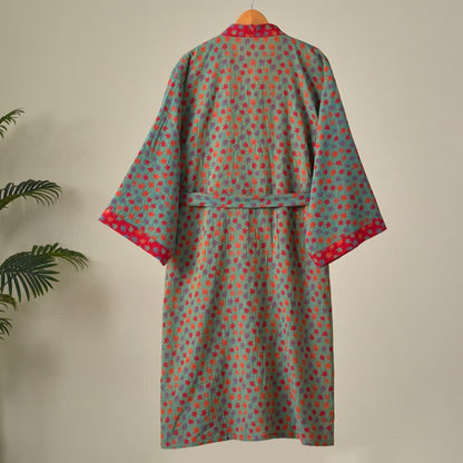 Ownkoti Organic Cotton Kimono Bathrobe with Maple Leaf Pattern
