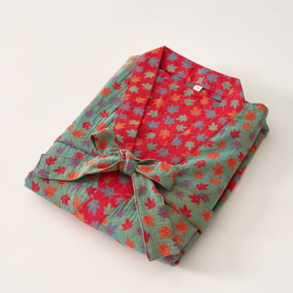 Ownkoti Organic Cotton Kimono Bathrobe with Maple Leaf Pattern