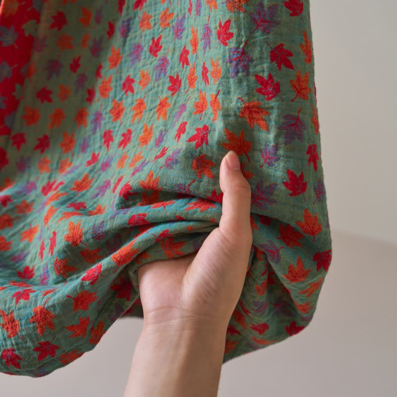 Ownkoti Organic Cotton Kimono Bathrobe with Maple Leaf Pattern