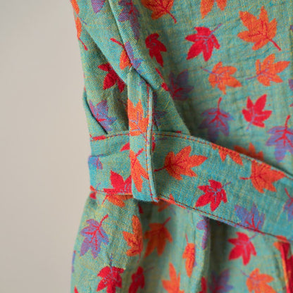 Ownkoti Organic Cotton Kimono Bathrobe with Maple Leaf Pattern