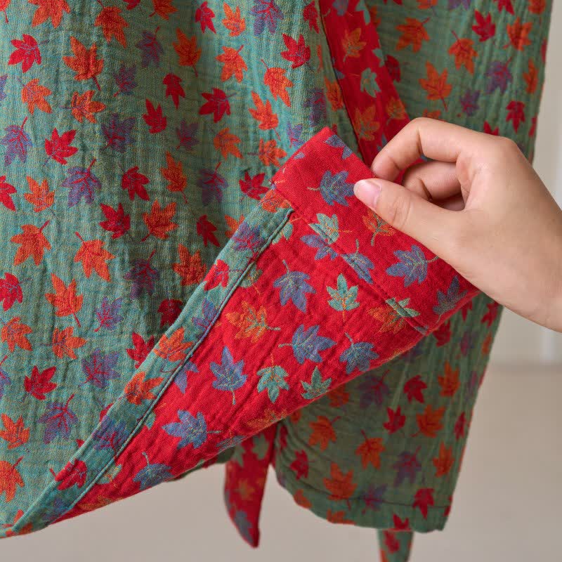Ownkoti Organic Cotton Kimono Bathrobe with Maple Leaf Pattern