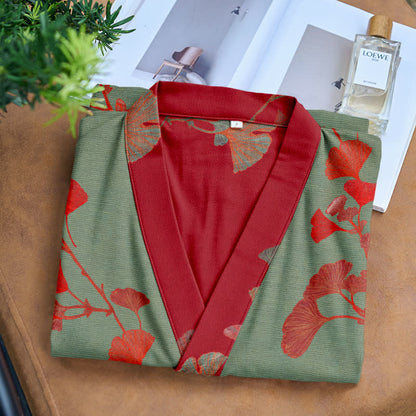 Ownkoti Organic Ginkgo Leaf Kimono Cotton Dress Natural