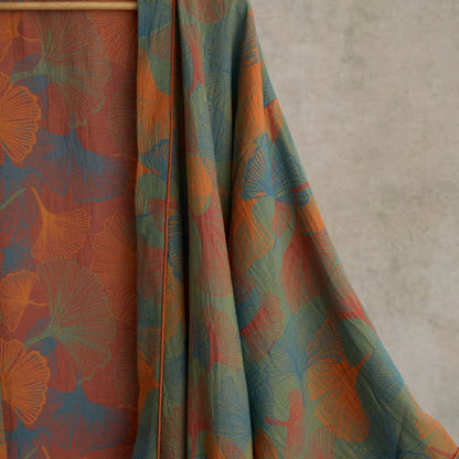 Ownkoti Ginkgo Leaves Bloom Elegant Cotton Kimono Dress