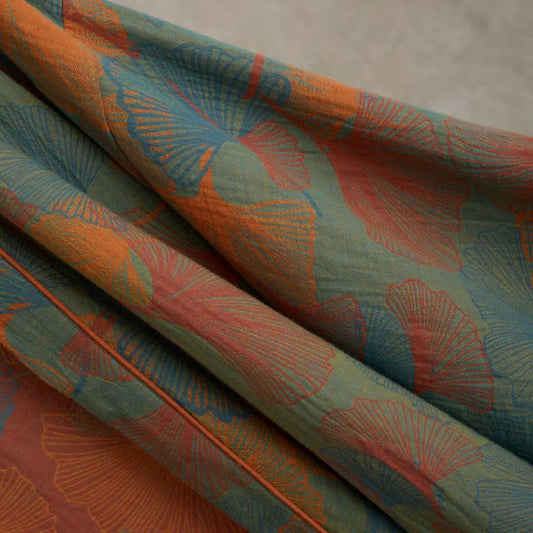 Ownkoti Ginkgo Leaves Bloom Elegant Cotton Kimono Dress