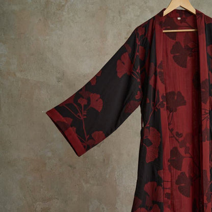 Ownkoti Luxurious Large Ginkgo Leaf Cotton Kimono Robe