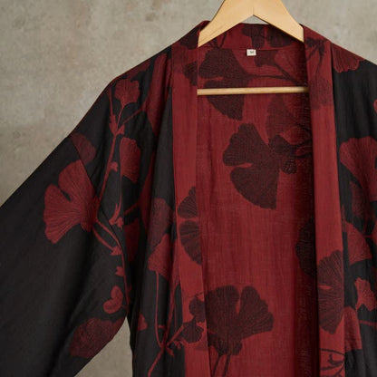 Ownkoti Luxurious Large Ginkgo Leaf Cotton Kimono Robe