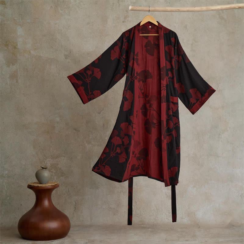 Ownkoti Luxurious Large Ginkgo Leaf Cotton Kimono Robe