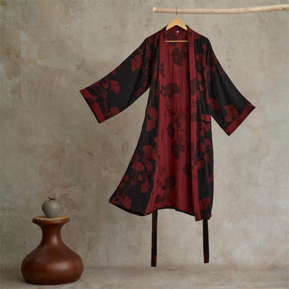 Ownkoti Luxurious Large Ginkgo Leaf Cotton Kimono Robe