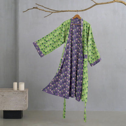 Ownkoti Two-Tone Cotton Voile Kimono with Ginkgo for Elegant Style