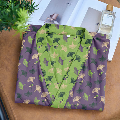 Ownkoti Two-Tone Cotton Voile Kimono with Ginkgo for Elegant Style