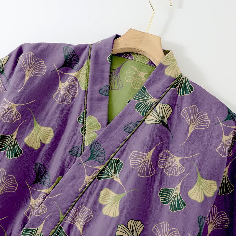 Ownkoti Ginkgo Cotton Gauze Kimono Loungewear Set - Comfort and Style in One