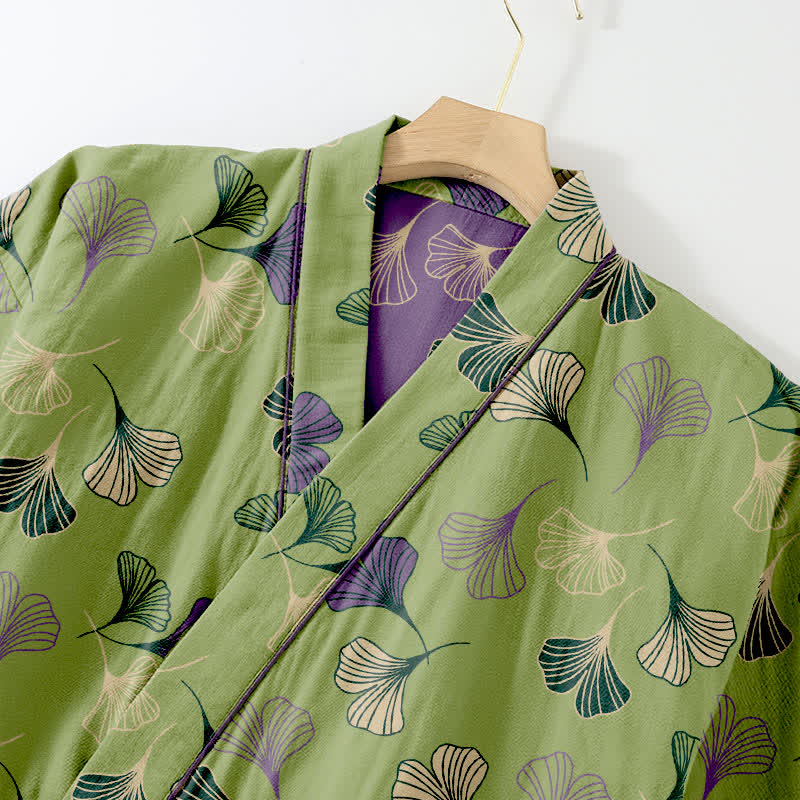 Ownkoti Ginkgo Cotton Gauze Kimono Loungewear Set - Comfort and Style in One