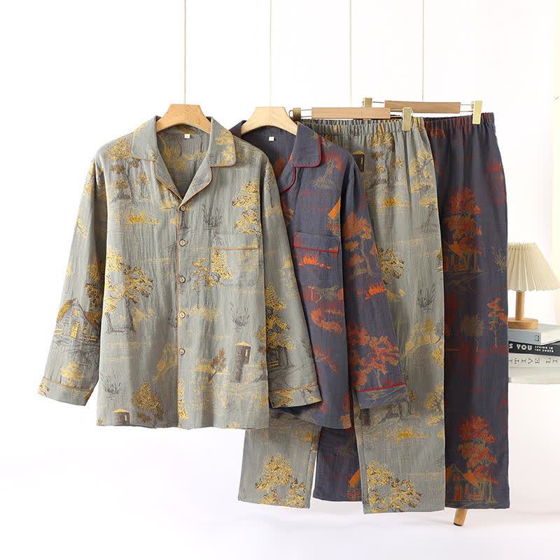 Ownkoti Vintage Tree Jacquard Cotton Loungewear Set for Comfortable Relaxation